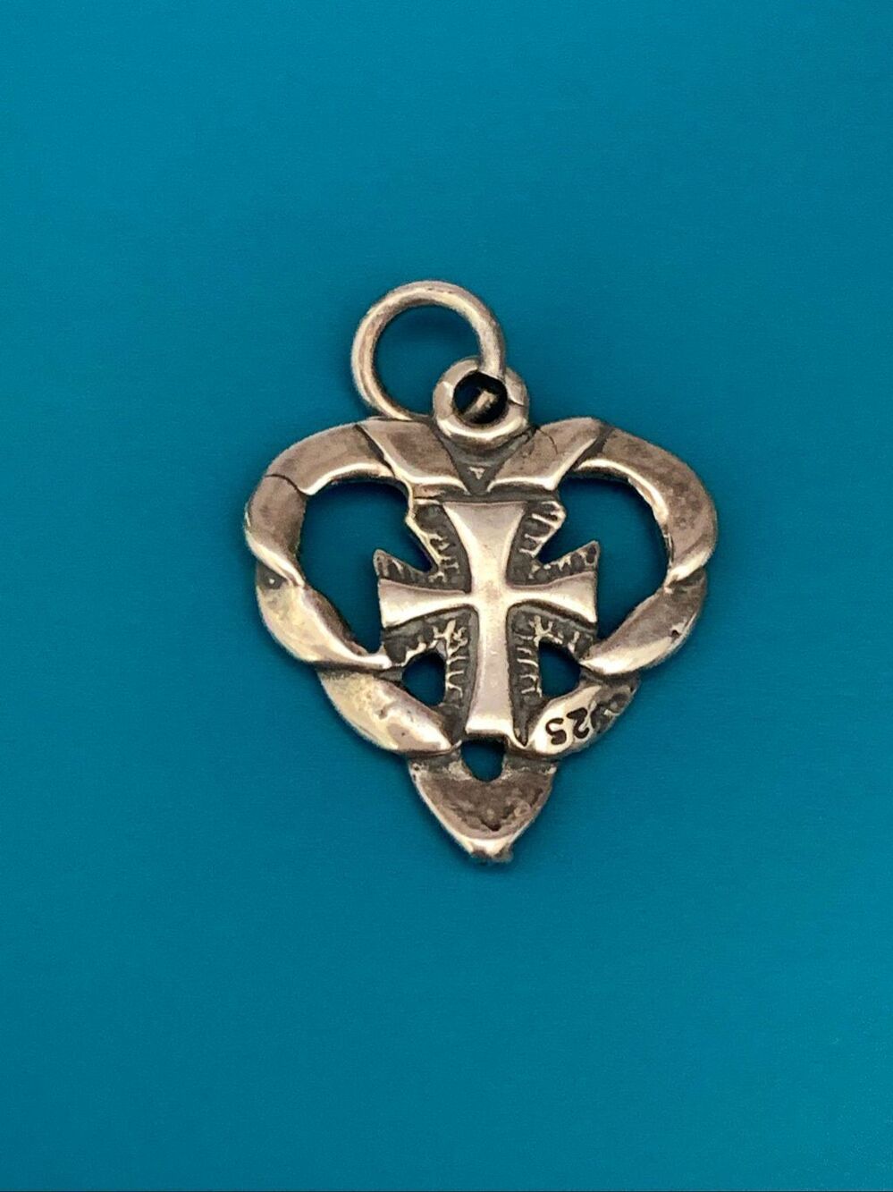 .925 Heart with Cross Sterling Silver Jewelry Charm #faith